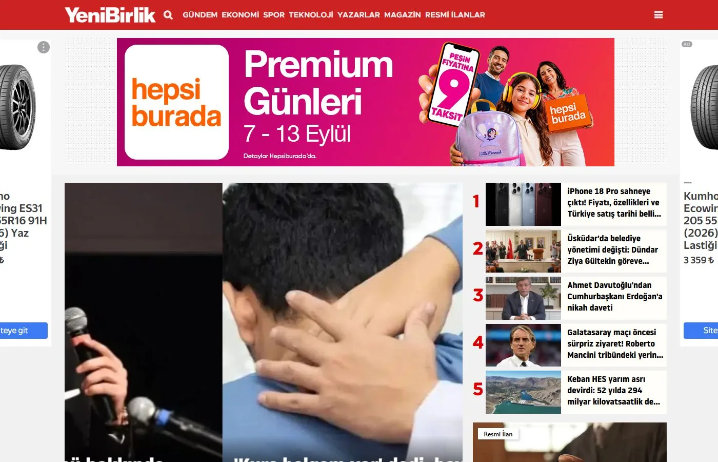 YeniBirlik Gazetesi ana sayfa tasarımı